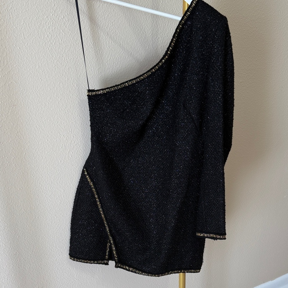 Zara Black One-Shoulder Dress with Gold Accents